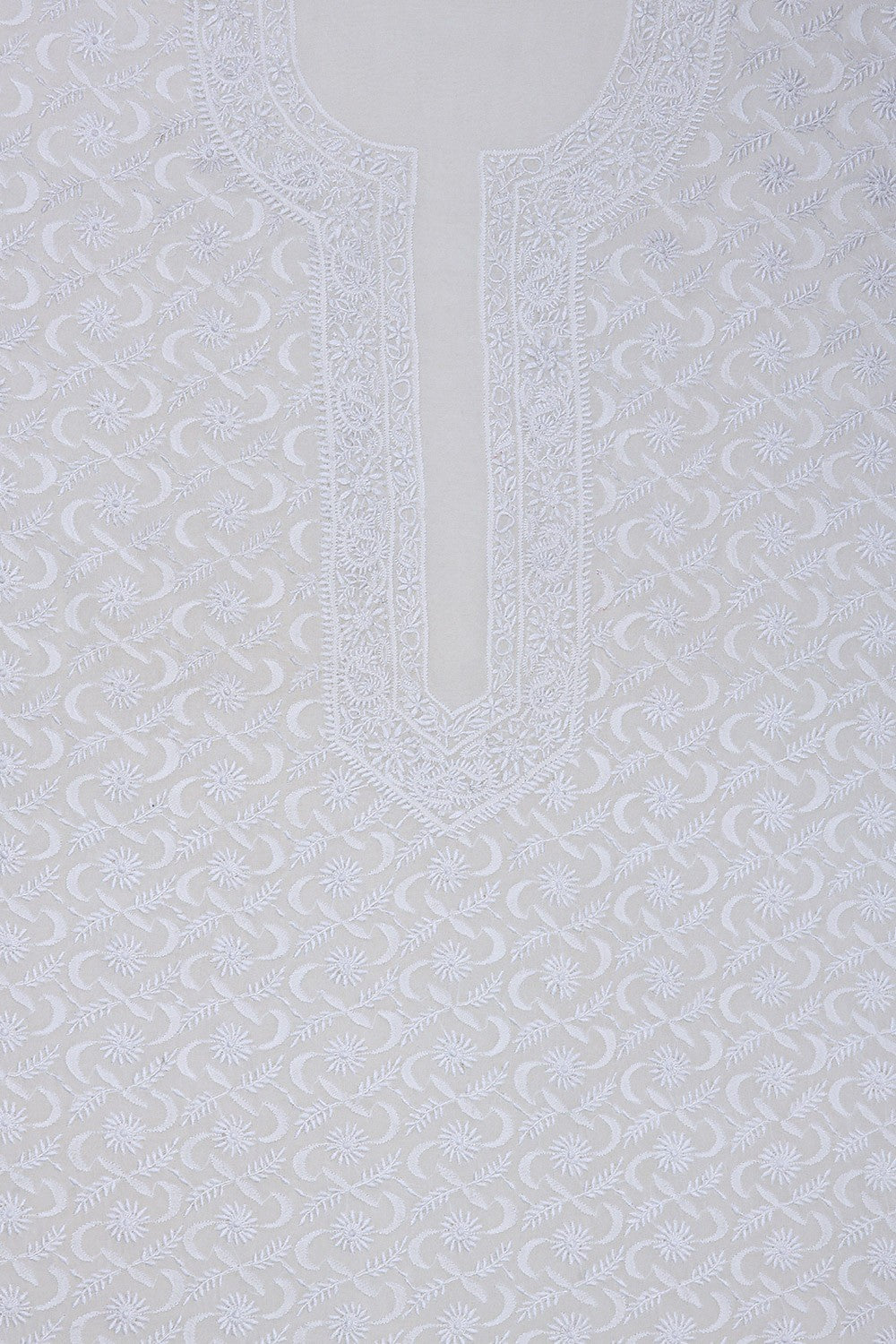 Ada Hand Embroidered White Pure Georgette Lucknowi Chikankari Unstitched Men's Kurta Piece A326786