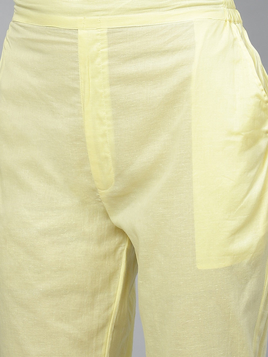 Ada Hand Embroidered Lemon Cotton Lucknowi Chikankari Straight Kurta With Trouser Set A100340
