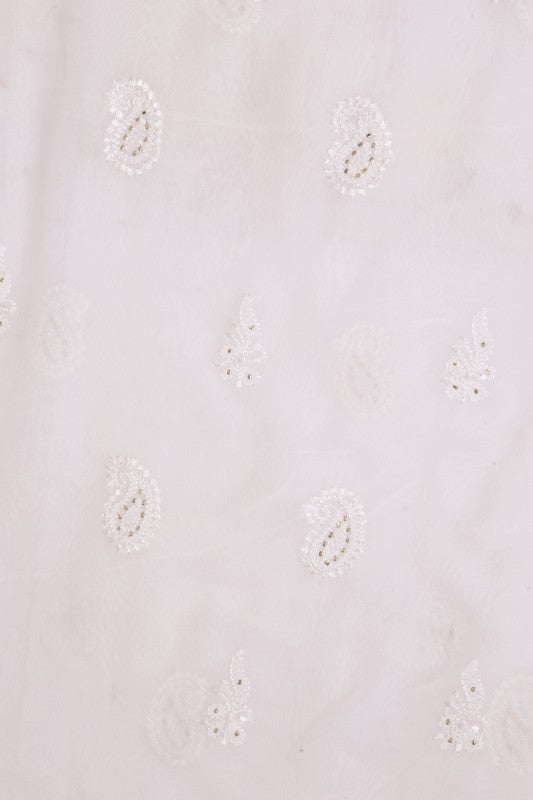 Ada Hand Embroidered White Georgette Lucknowi Chikan Unstitched Kurta Piece with Muqaish Work A339929