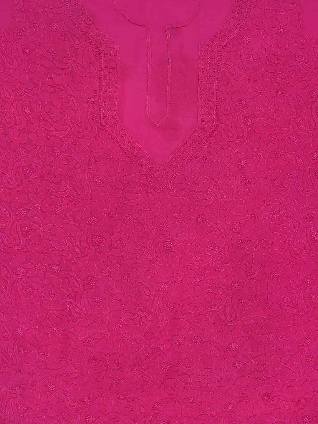 Ada Hand Embroidered Magenta Georgette Lucknowi Chikan Unstitched Kurta Piece A526847