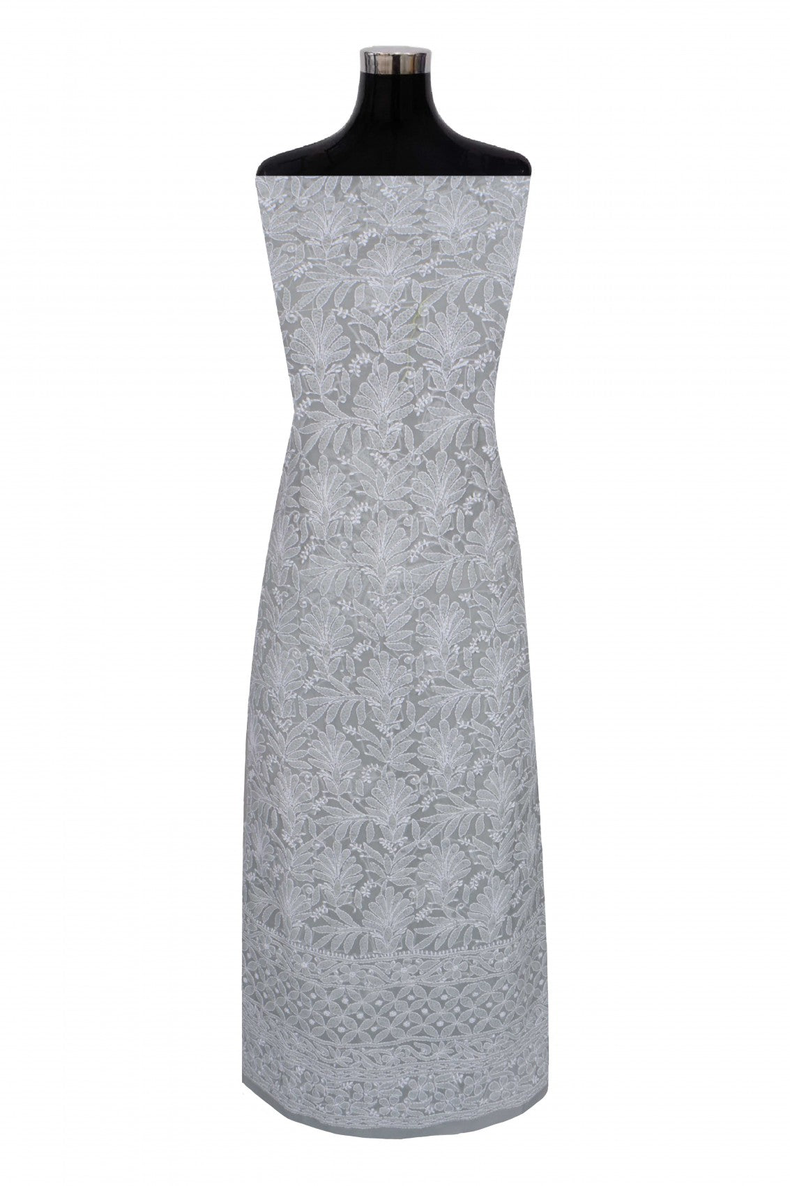 Ada Hand Embroidered Grey Georgette Lucknowi Chikankari Unstitched Suit Piece 01A262086