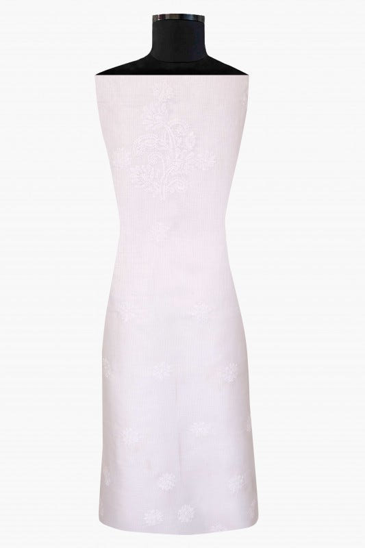 Ada Hand Embroidered White Kota Lucknowi Chikan Unstitched Kurta Piece A604595