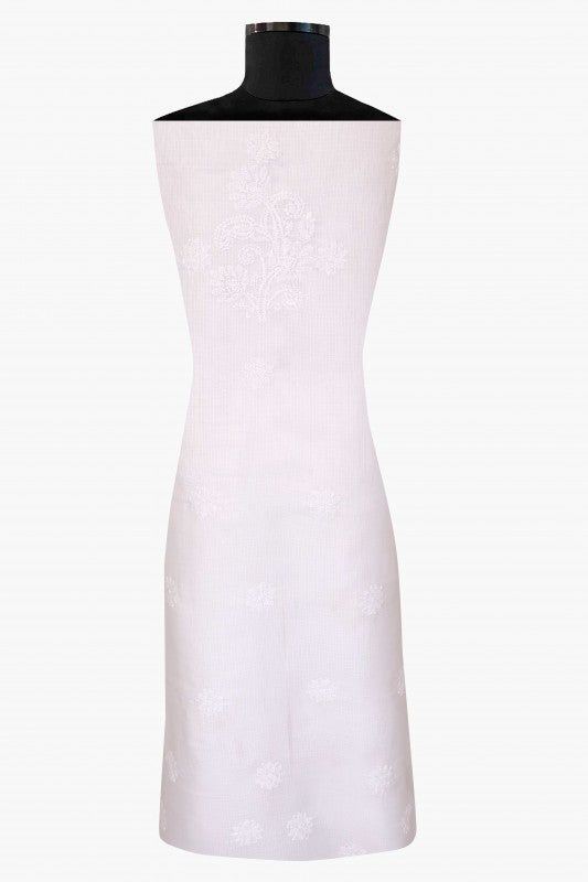 Ada Hand Embroidered White Kota Lucknowi Chikan Unstitched Kurta Piece A604595