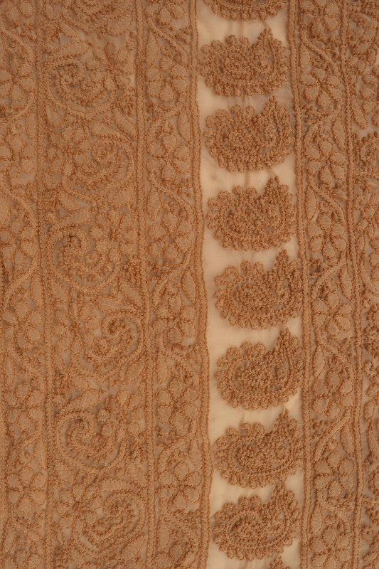 Ada Hand Embroidered Dark Fawn Georgette Lucknowi Chikan Unstitched Suit Piece A608172