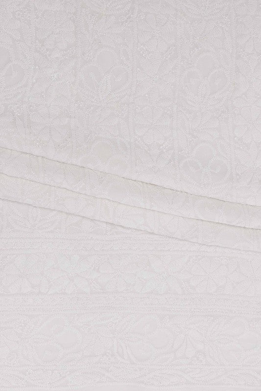 Ada Hand Embroidered White Georgette Lucknowi Chikan Unstitched Kurta Piece- A416754