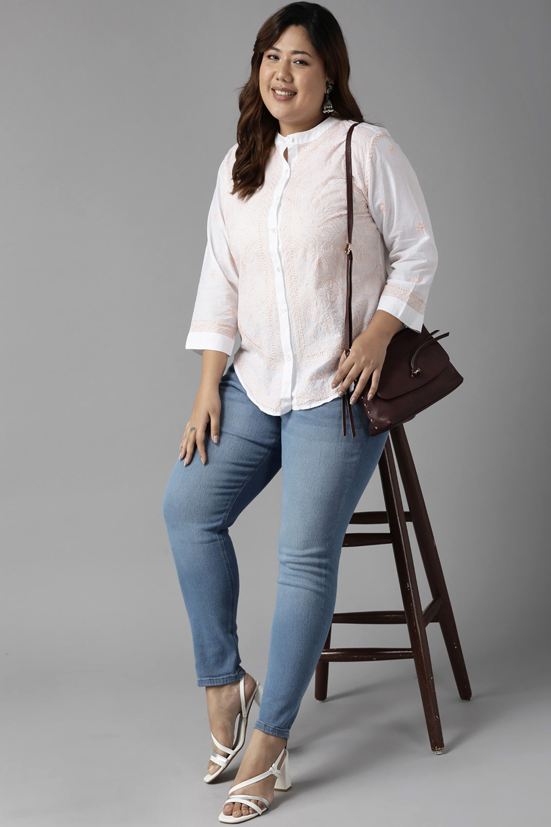 Ada Hand Embroidered White Cotton Lucknowi Chikankari Shirt A911250