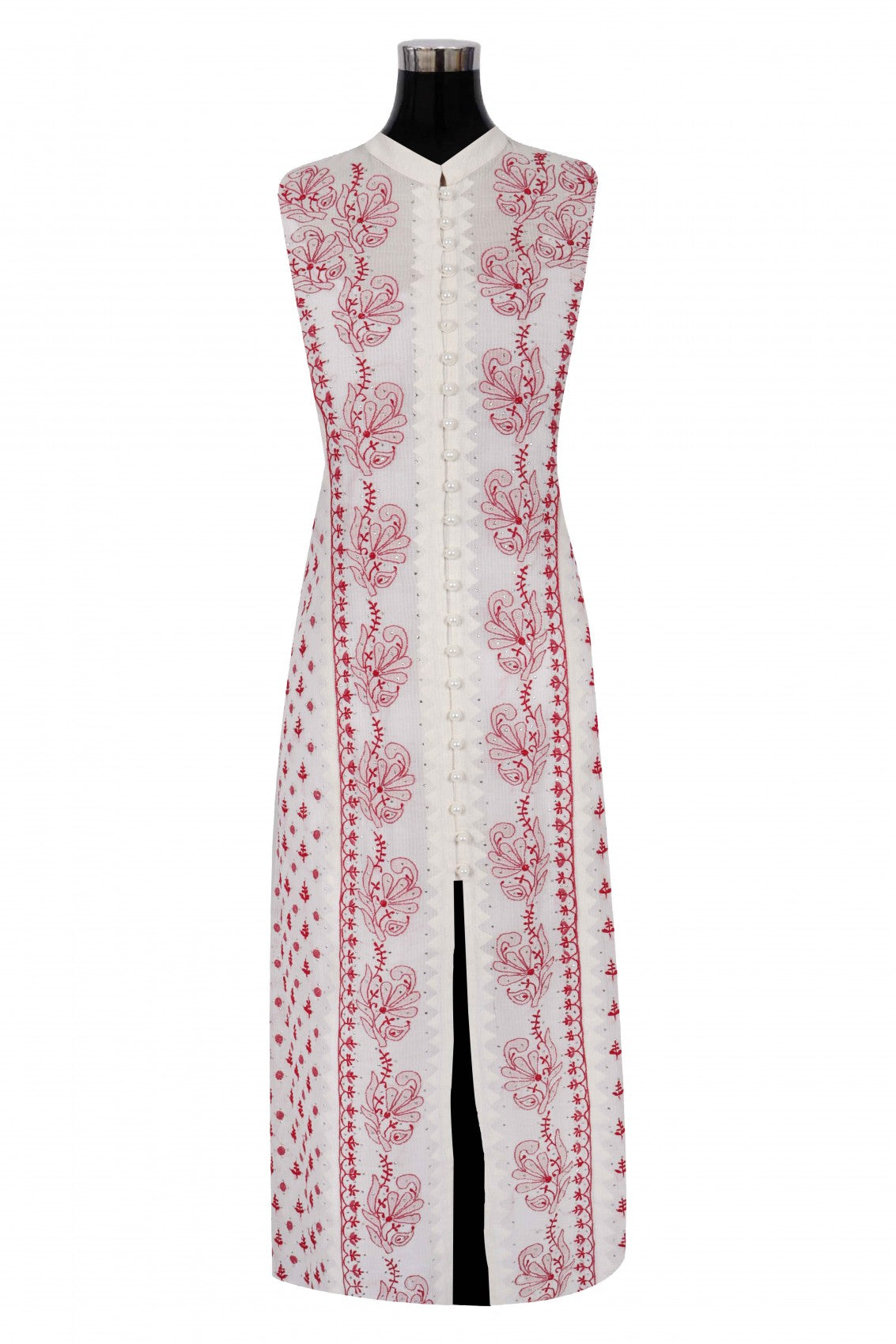 Ada Hand Embroidered Off White Chanderi Lucknowi Chikankari Semi-Stitched Kurta Dupatta Set With Muqaish Work A176636