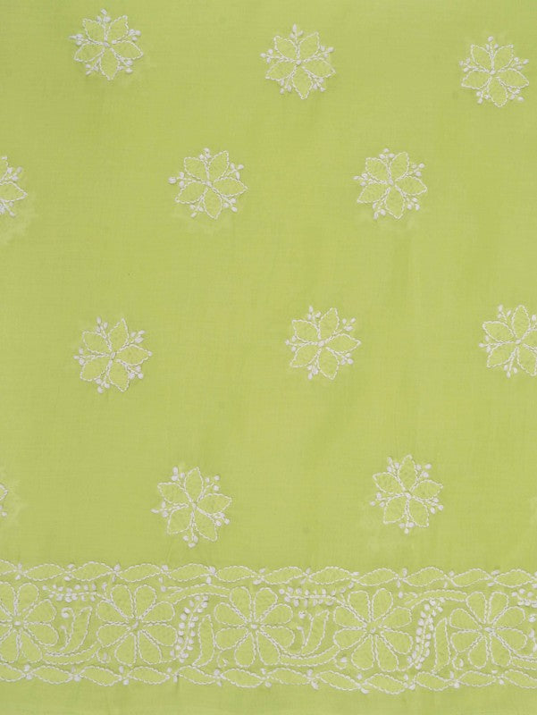 Ada Hand Embroidered Sheen Green Cotton Lucknowi Chikan Unstitched Suit Piece A530212