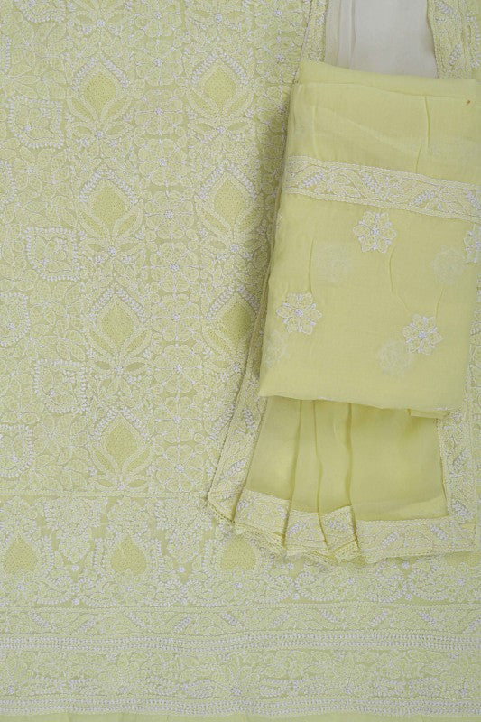 Ada Hand Embroidered Lemon Cotton Lucknowi Chikankari Unstitched Suit Piece 01A166714