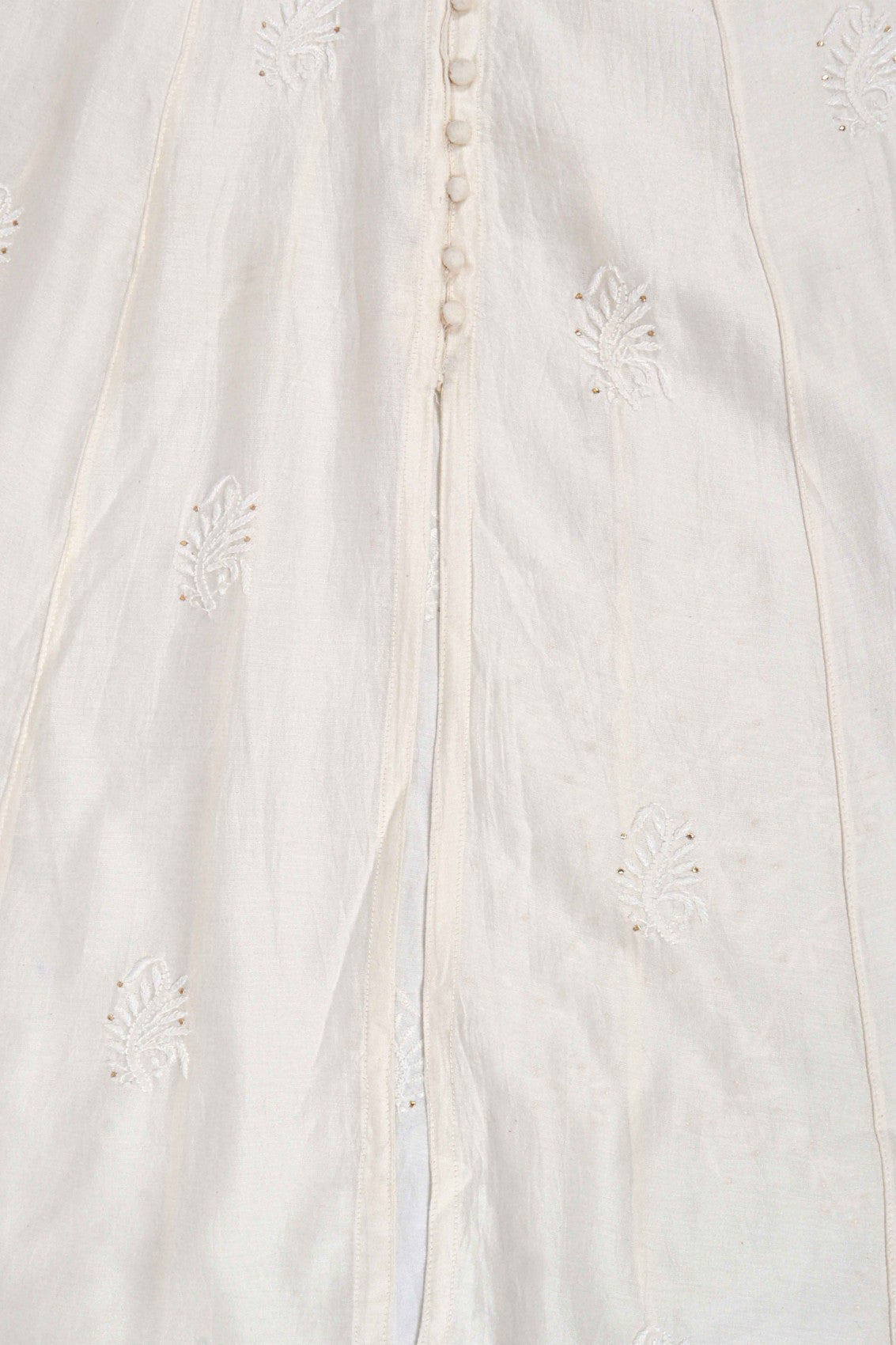 Ada Hand Embroidered Cream Chanderi Lucknowi Chikankari Semi-stitched Anarkali Kurta Piece With Muqaish Work A601074