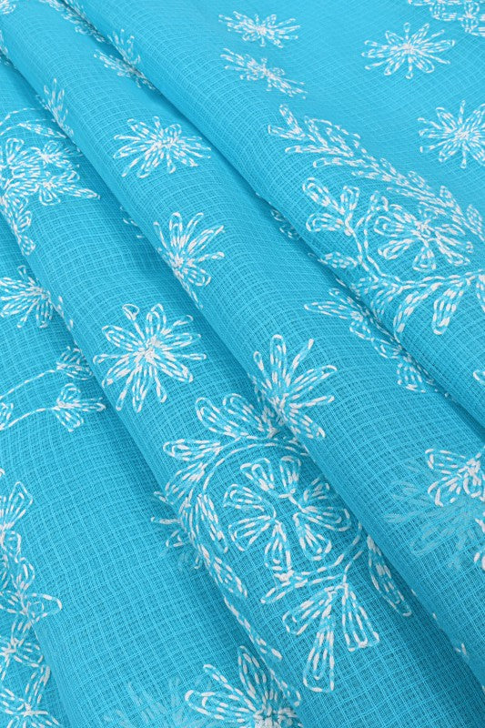 Ada Hand Embroidered Blue Kota Lucknowi Chikankari Saree With Blouse A565564