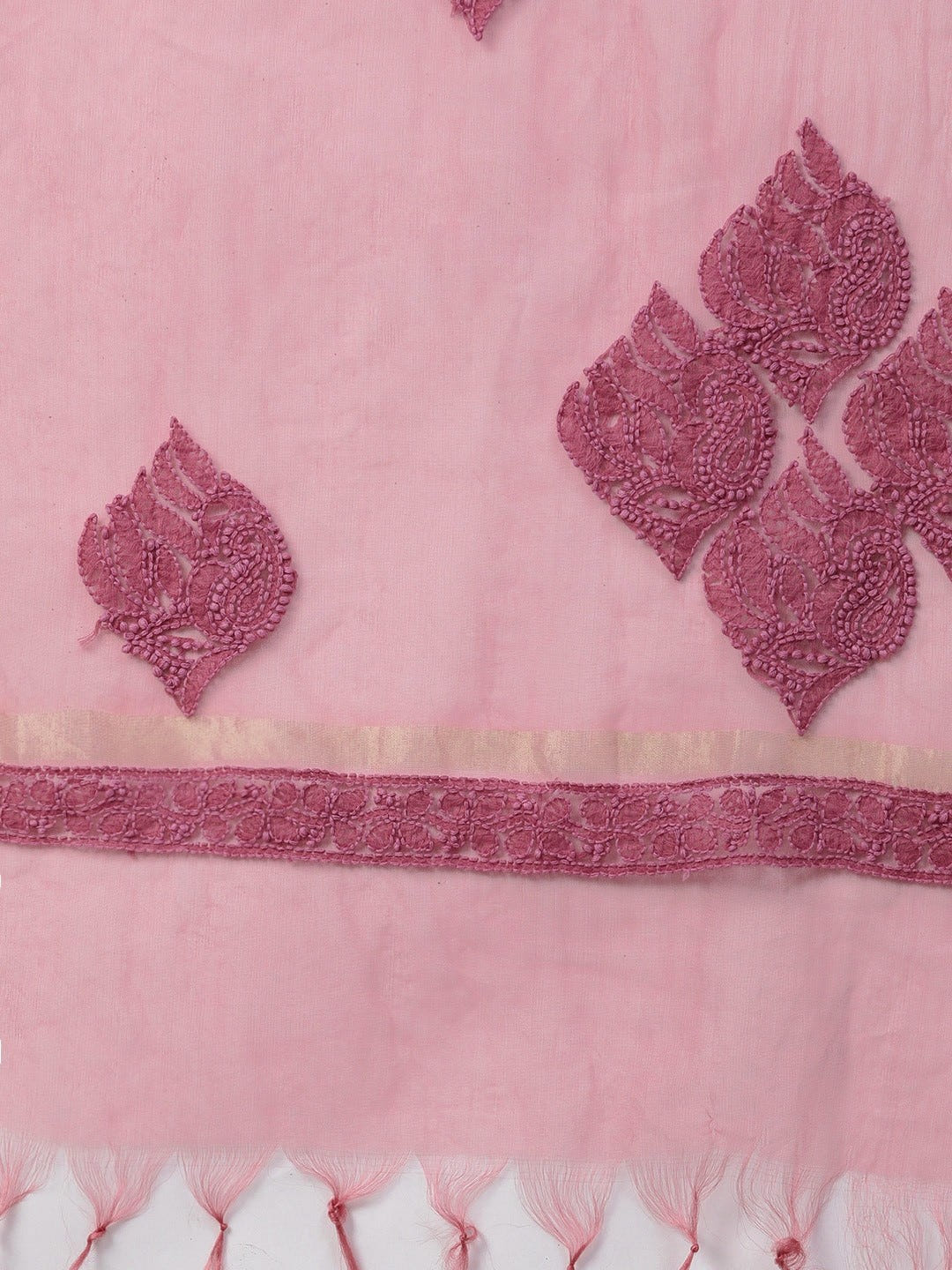 Ada Hand Embroidered Onion Pink Organza Lucknowi Chikankari Dupatta-A511137