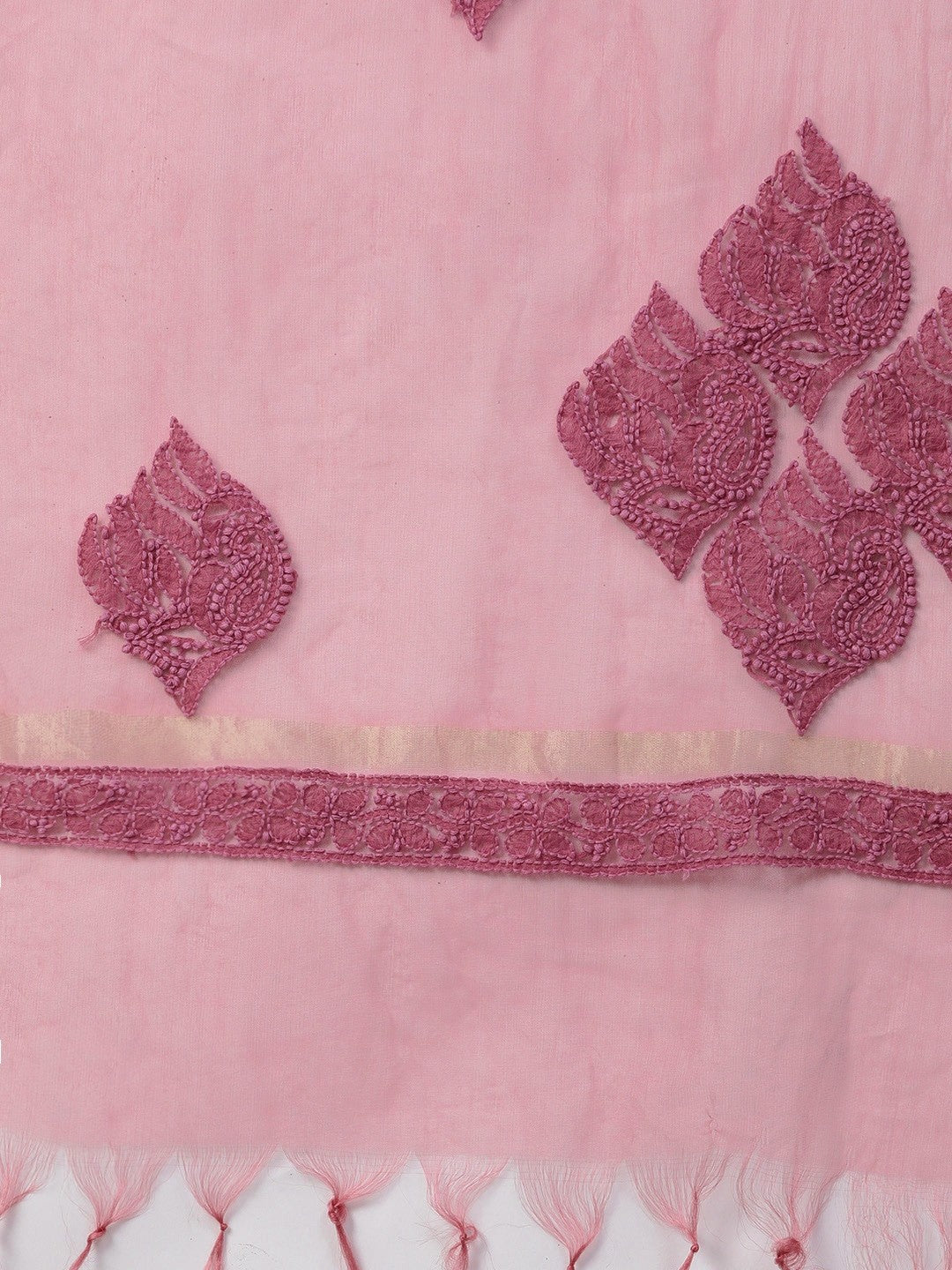Ada Hand Embroidered Onion Pink Organza Lucknowi Chikankari Dupatta-A511137