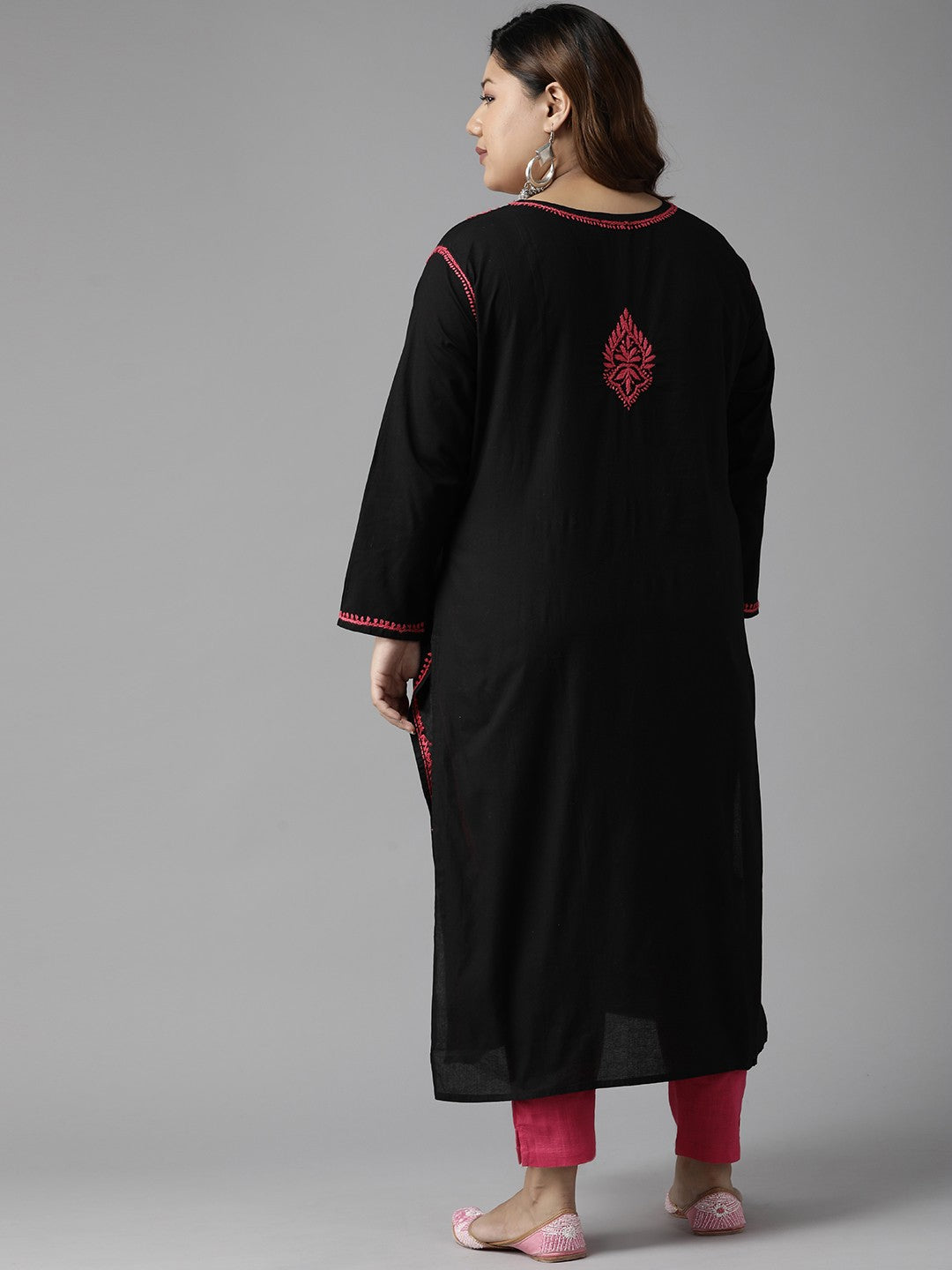 Ada Hand Embroidered Black Cotton Lucknow Chikankari Straight Kurta A411404