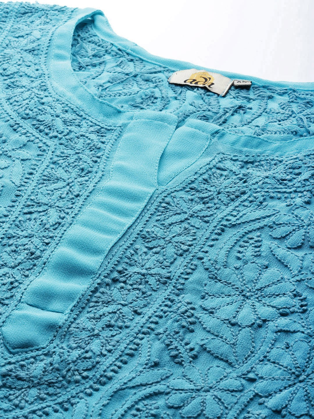 Ada Hand Embroidered Blue Georgette Lucknow Chikankari Straight Kurta A100588