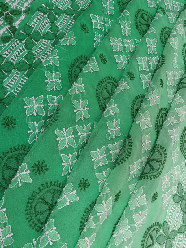Ada Hand Embroidered Emerald Green Georgette Lucknowi Chikankari Saree With Blouse A223503