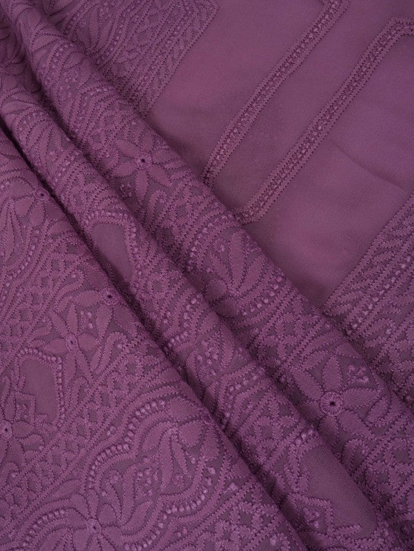 Ada Hand Embroidered Opera Mauve Georgette Lucknowi Chikan Unstitched Kurta Piece A497737