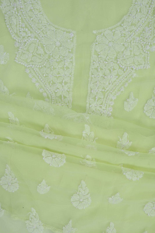 Ada Hand Embroidered Lemon Georgette Lucknowi Chikankari Unstitched Suit Piece 01A169419