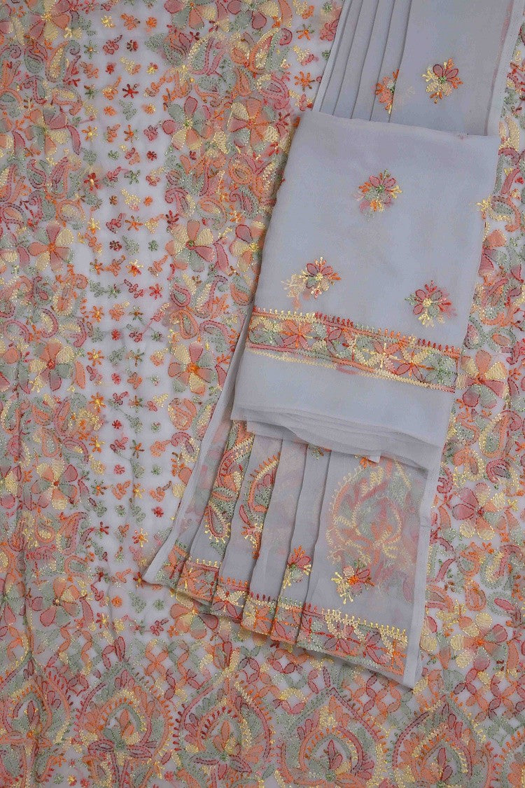 Ada Hand Embroidered Grey Georgette Lucknowi Chikankari Unstitched Suit Piece A211168