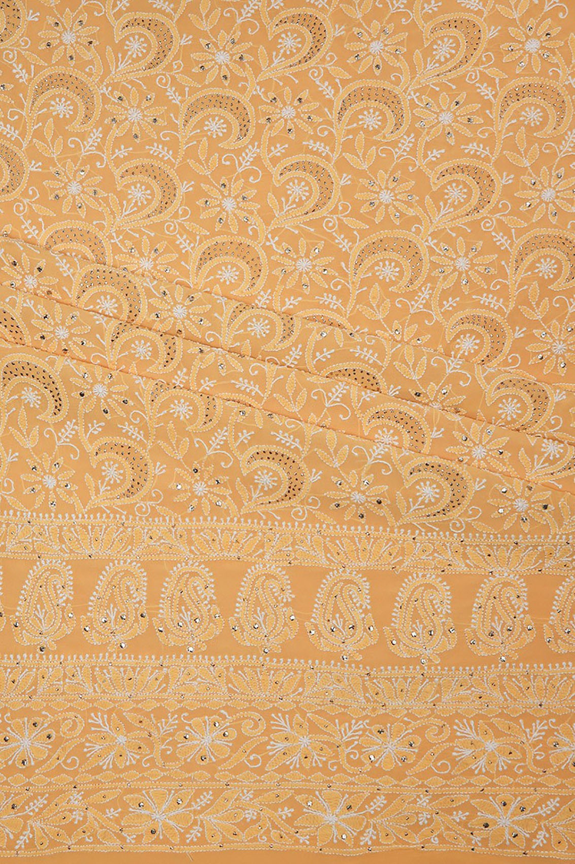 Ada Hand Embroidered Yellow Pure Georgette Lucknowi Chikankari Unstitched Kurta Dupatta Set With Muqaish Work A608024