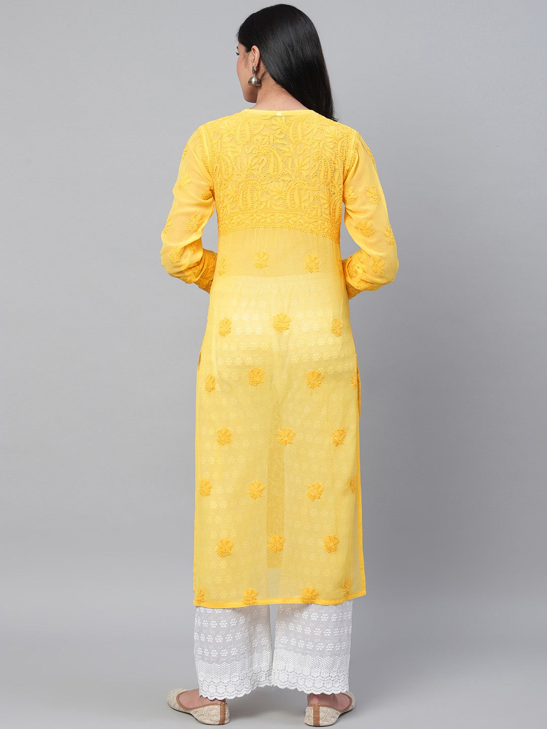 Ada Hand Embroidered Yellow Georgette Lucknowi Chikankari Straight Kurta A100590