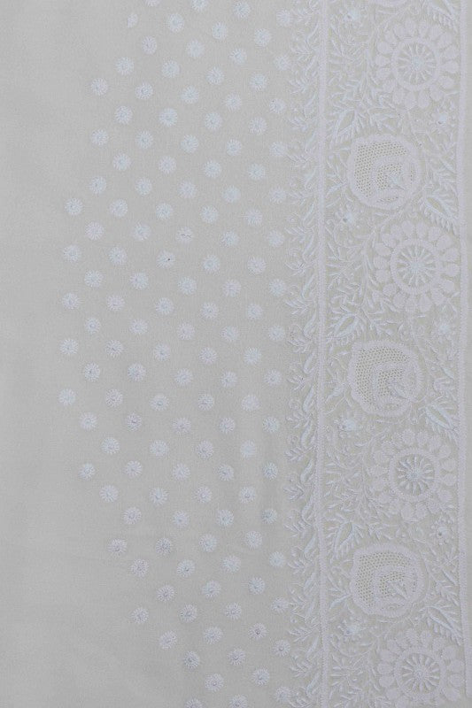 Ada Hand Embroidered White Pure Georgette Lucknow Chikan Saree with Blouse A342799