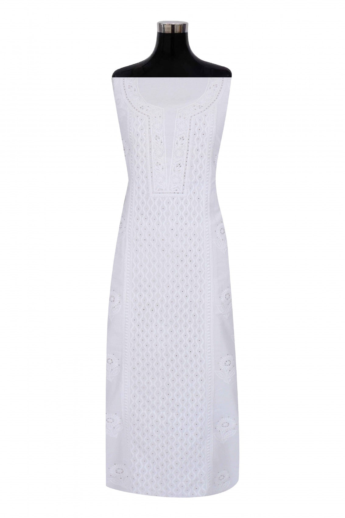 Ada Hand Embroidered White Cotton Lucknowi Chikankari Unstitched Suit Piece With Muqaish Work 01A259997