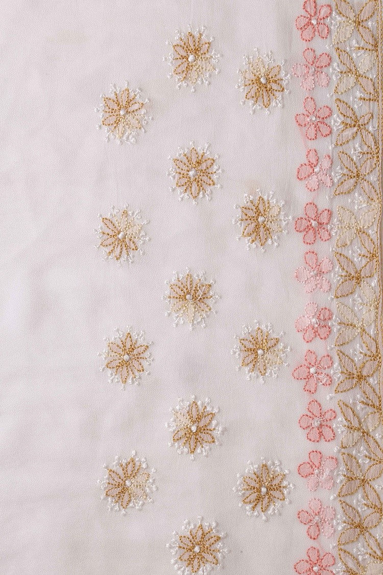 Ada Hand Embroidered Off White Georgette Lucknowi Chikankari Saree with Blouse A610322