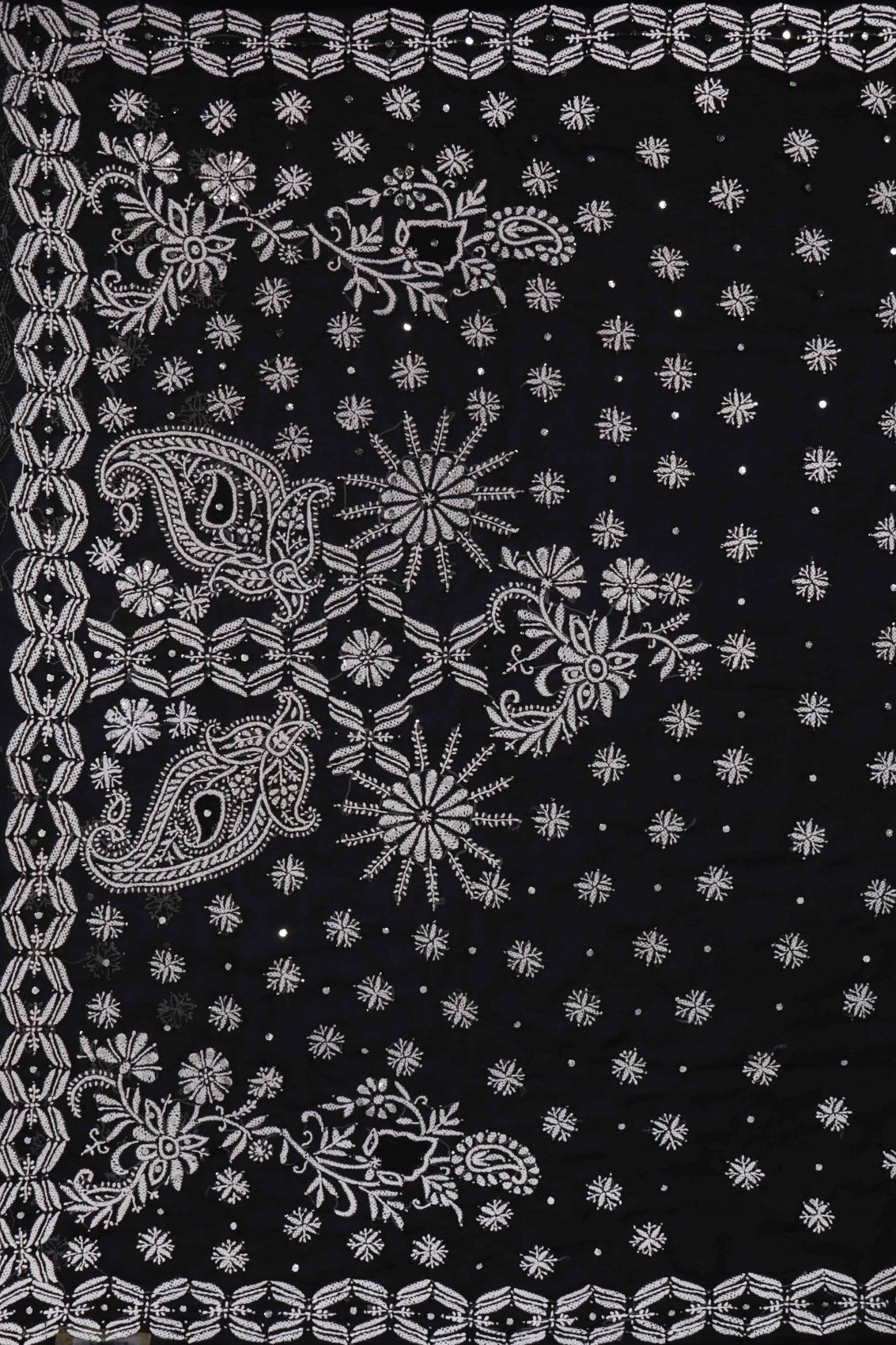 Ada Hand Embroidered Black Georgette Lucknowi Chikankari Saree/Blouse With Muqaish Work A381079