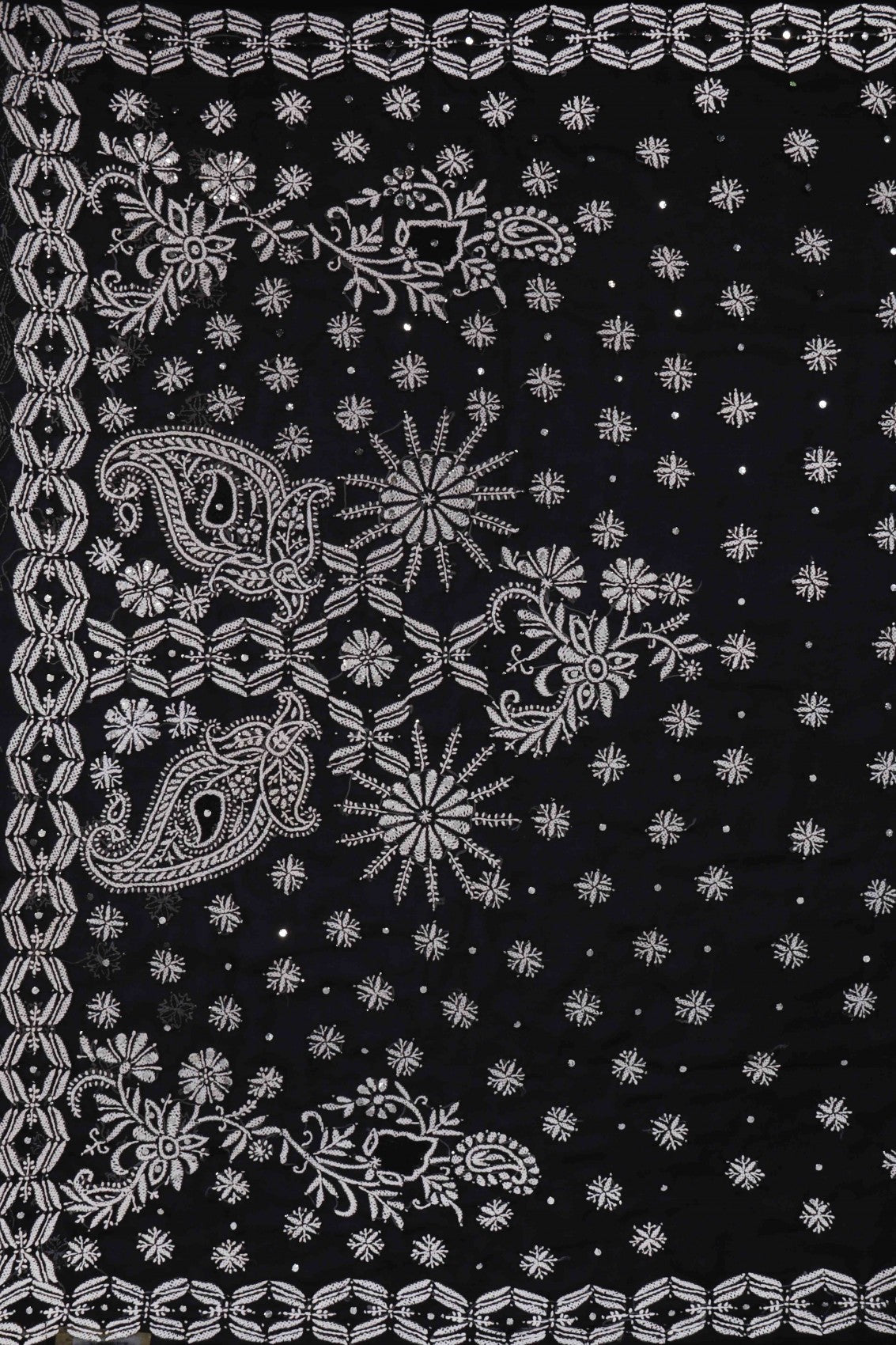 Ada Hand Embroidered Black Georgette Lucknowi Chikankari Saree/Blouse With Muqaish Work A381079