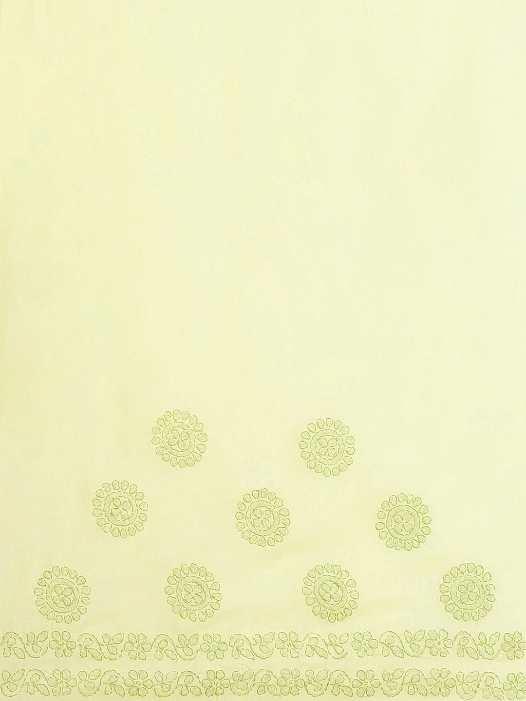 Ada Hand Embroidered Lemon Cotton Lucknow Chikan Saree With Blouse- A311233
