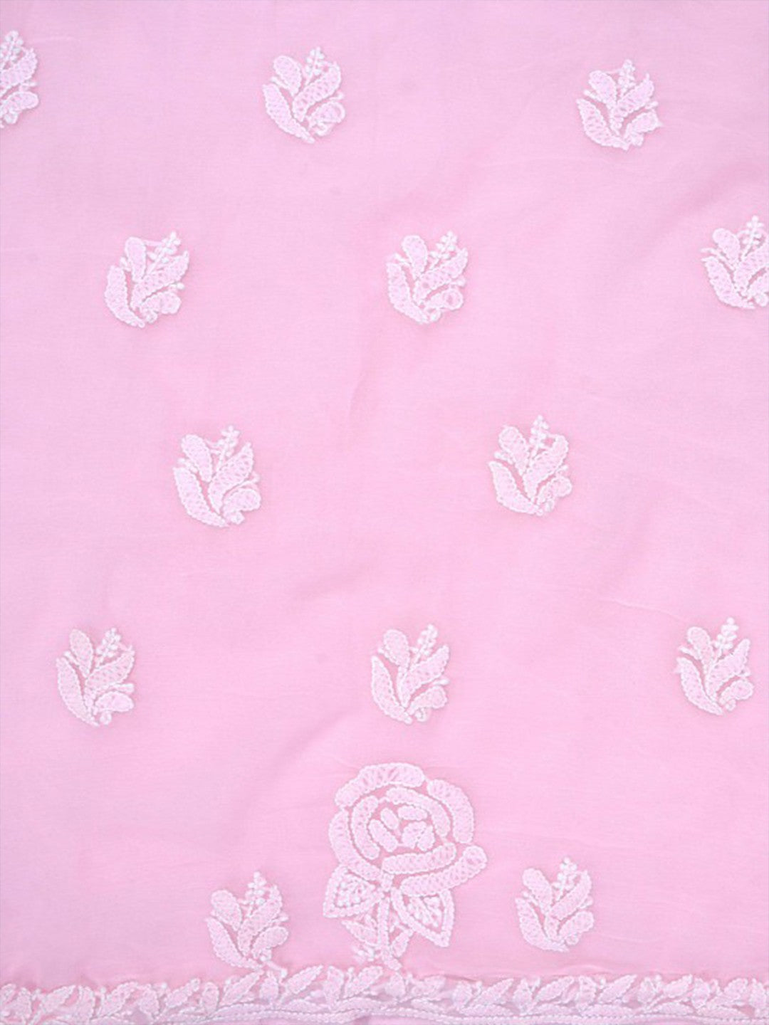 Ada Hand Embroidered Baby Pink Georgette Lucknowi Chikan Unstitched Suit Piece A211215