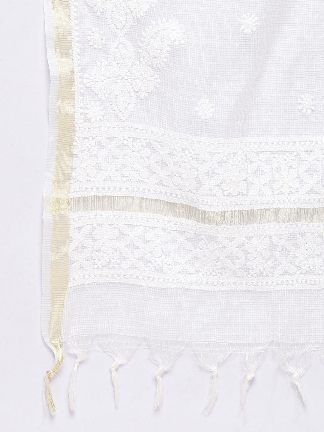 Ada Hand Embroidered Kota Lucknowi Chikankari Dupatta-A100270