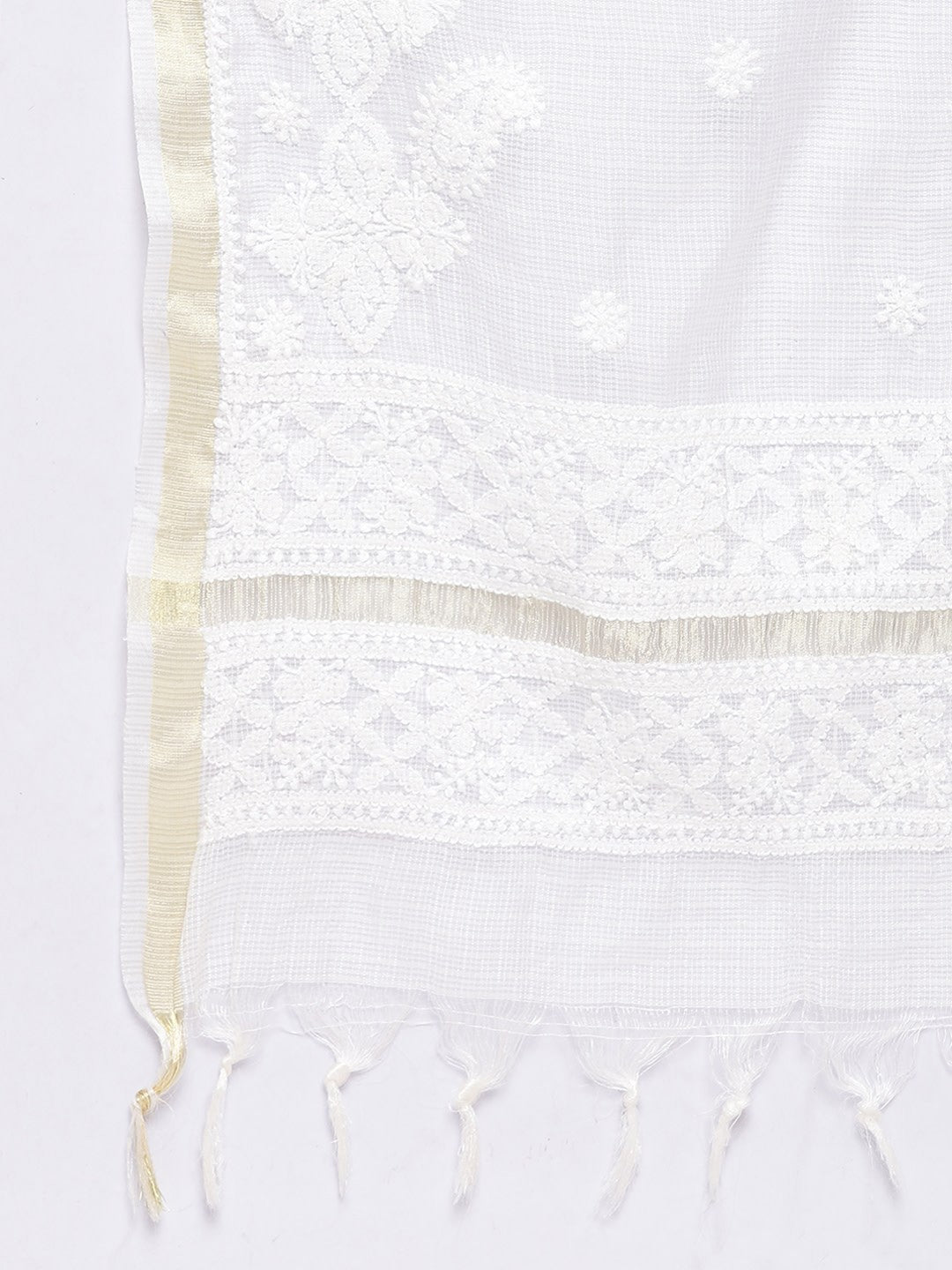 Ada Hand Embroidered Kota Lucknowi Chikankari Dupatta-A100270