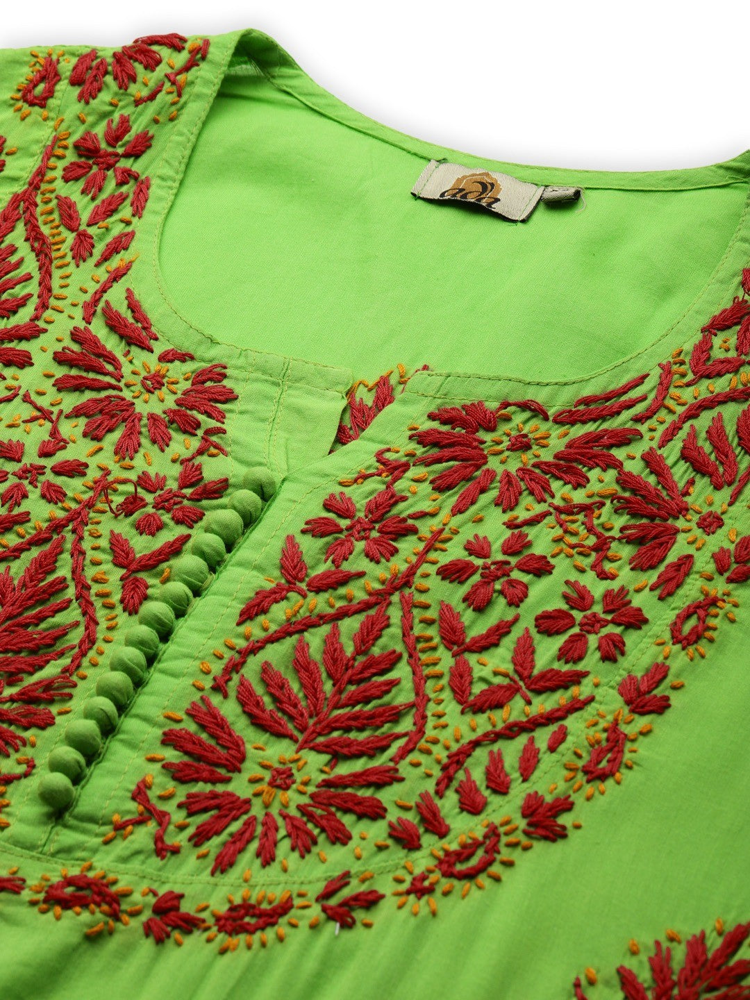 Ada Hand Embroidered Green Cotton Lucknowi Chikankari Straight Kurta-A174385