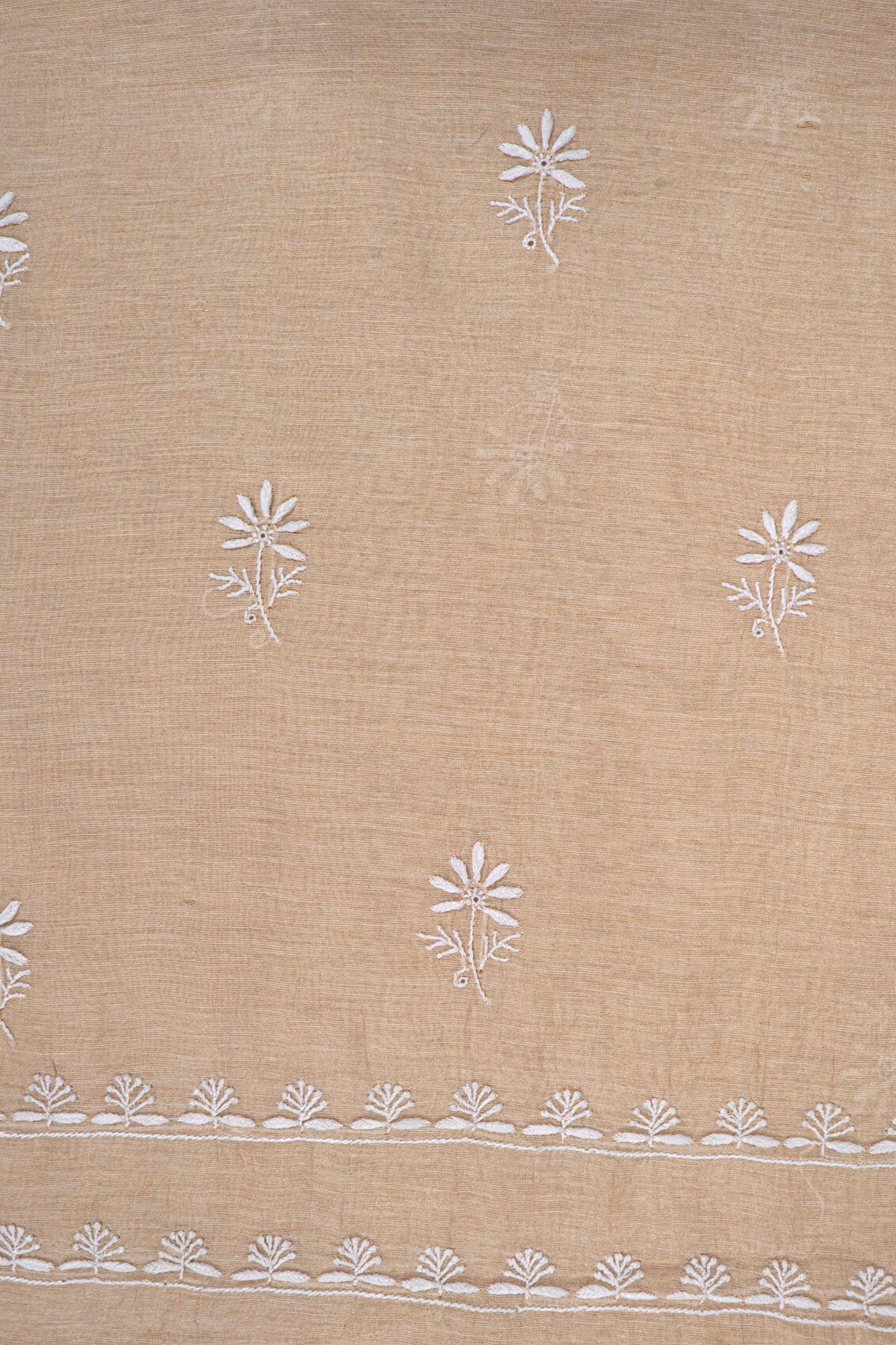 Ada Hand Embroidered Natural Fawn Tissue Lucknowi Chikankari Unstitched Kurta Dupatta Set 01A213418