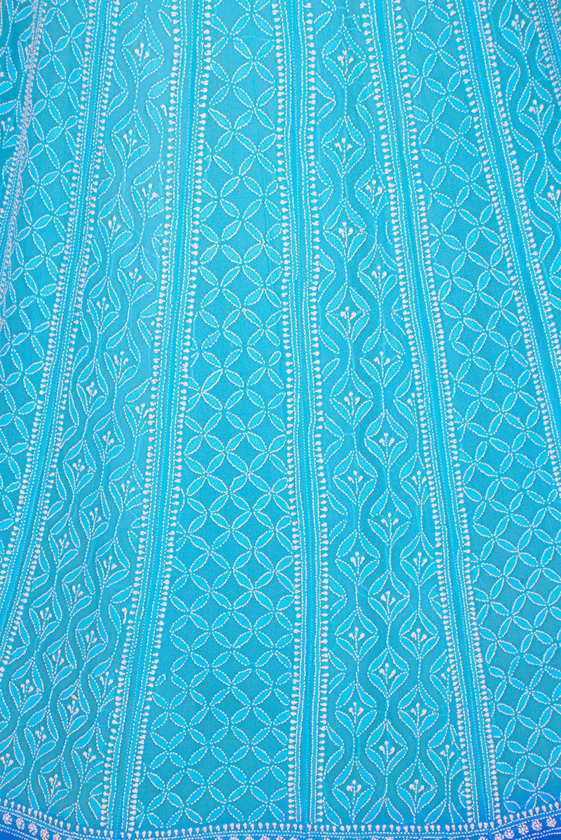 Ada Hand Embroidered Blue Shaded Pure Georgette Lucknowi Chikankari Lehenga Set A613180