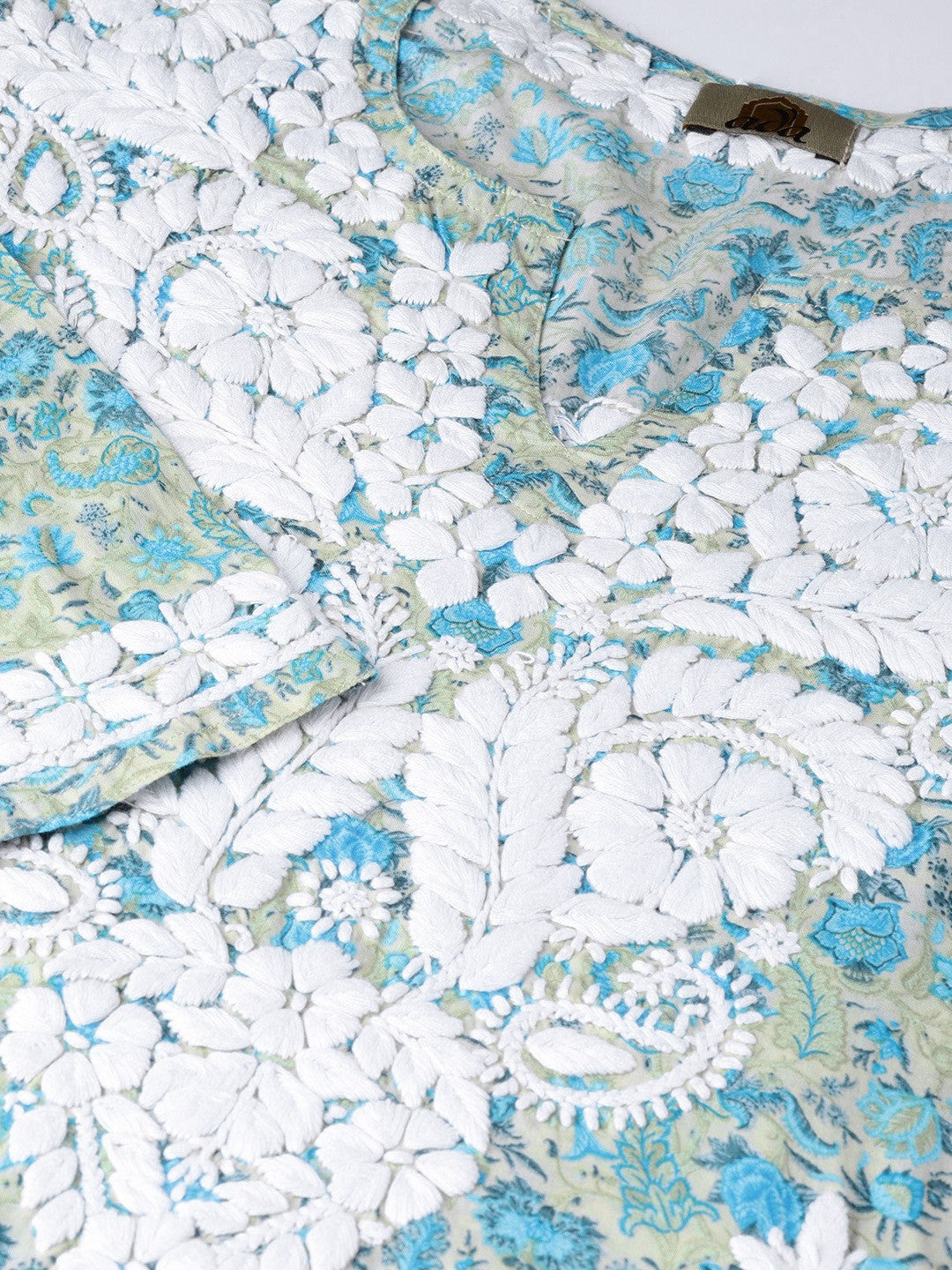 Ada Hand Embroidered Fawn Blue Cotton Lucknow Chikankari Kurta- A100032