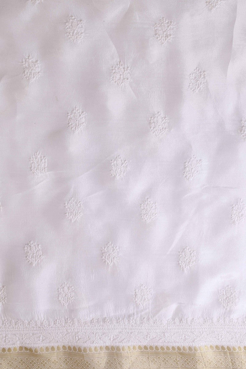 Ada Hand Embroidered White Crepe Lucknowi Chikankari Unstitched Kurta Piece A525498