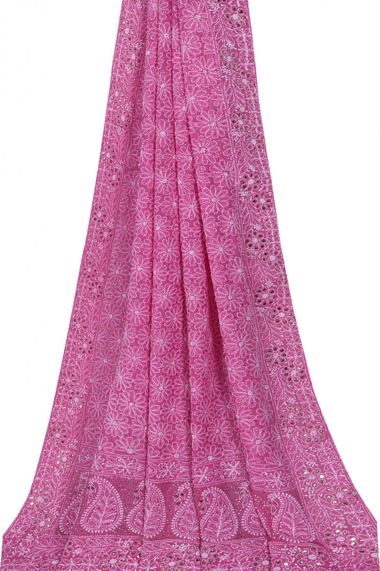 Ada Hand Embroidered Pink Pure Georgette Lucknowi Chikankari Dupatta With Muqaish Work A614824
