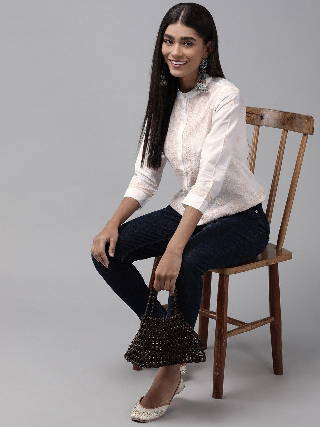 Ada Hand Embroidered White Cotton Lucknowi Chikankari Shirt A911250
