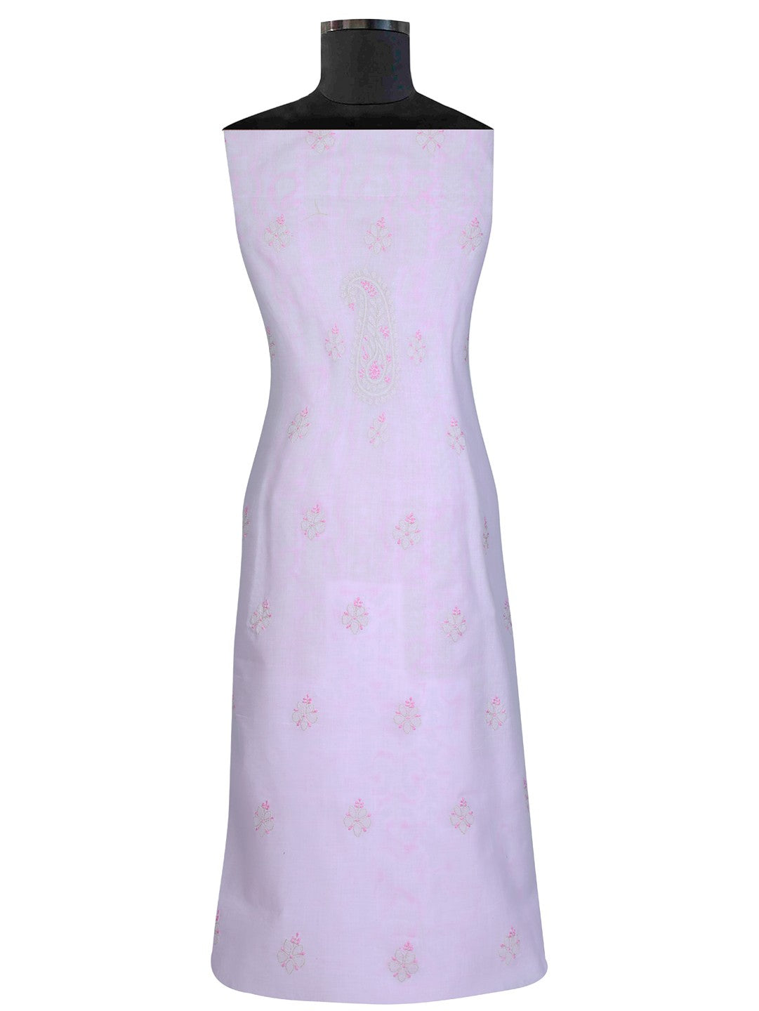Ada Hand Embroidered Pink Cotton Lucknowi Chikan Unstitched Suit Piece– A619270