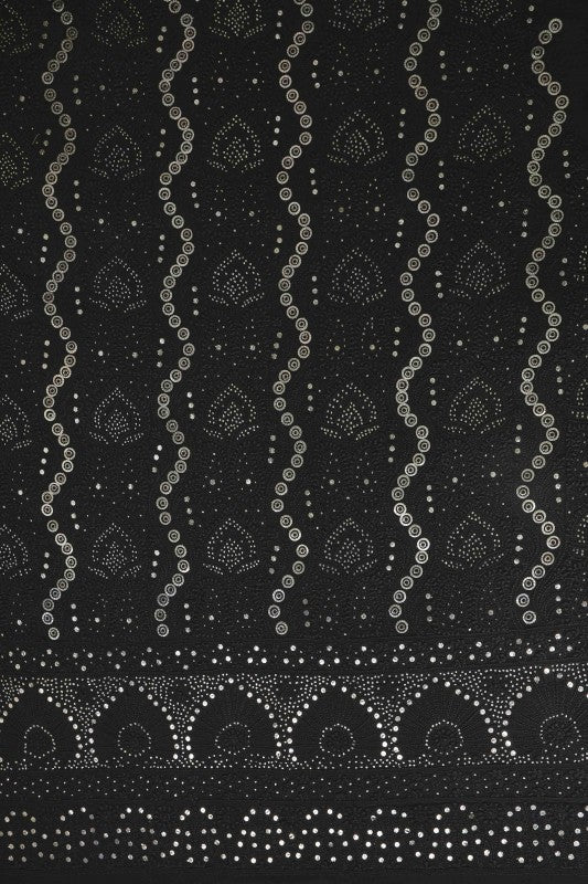 Ada Hand Embroidered Black Pure Georgette Chikan Unstitched Kurta Dupatta Set With Muqaish Work- A303052
