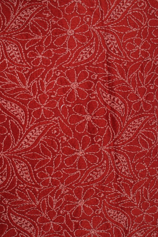 Ada Hand Embroidered Rust Chanderi Lucknowi Chikankari Unstitched Kurta Piece A333877
