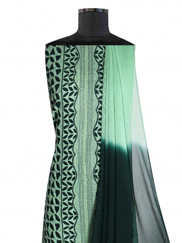 Ada Hand Embroidered Green Cotton Lucknowi Chikankari Unstitched Suit Piece 01A184059