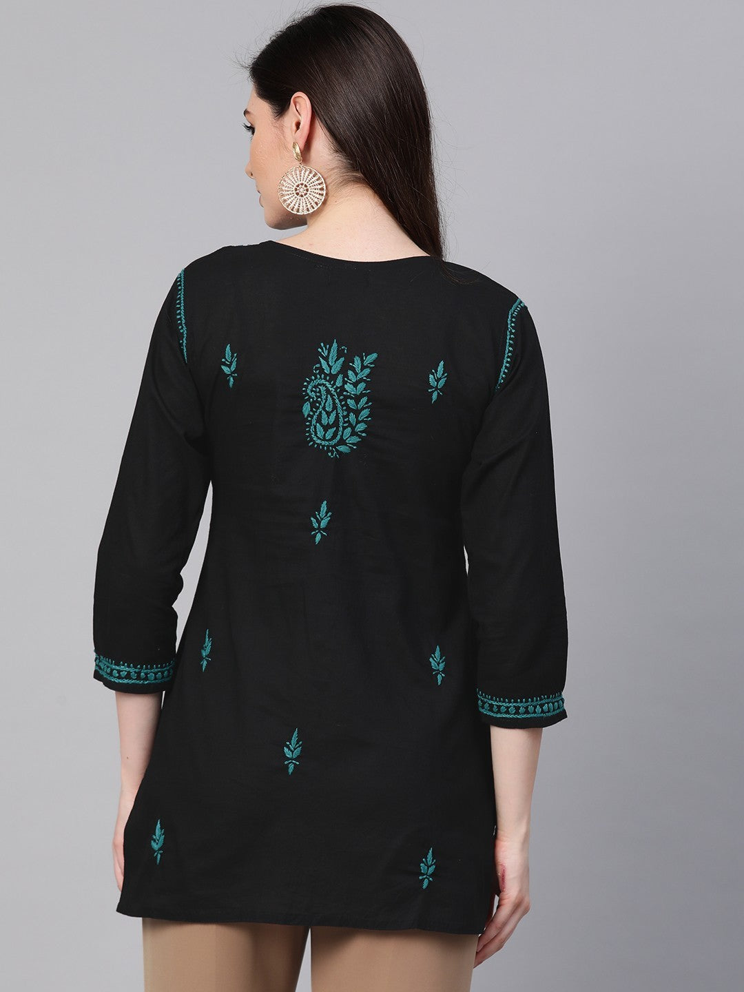 Ada Hand Embroidered Black Cotton Lucknowi Chikankari Straight Kurti A100388