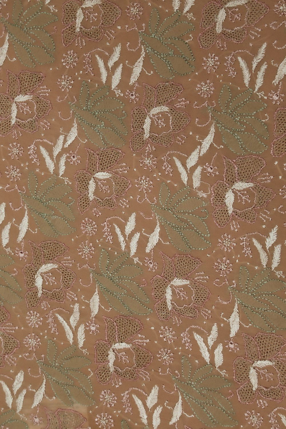 Ada Hand Embroidered Carmel Brown Pure Georgette Lucknowi Chikankari Saree With Blouse- A600528