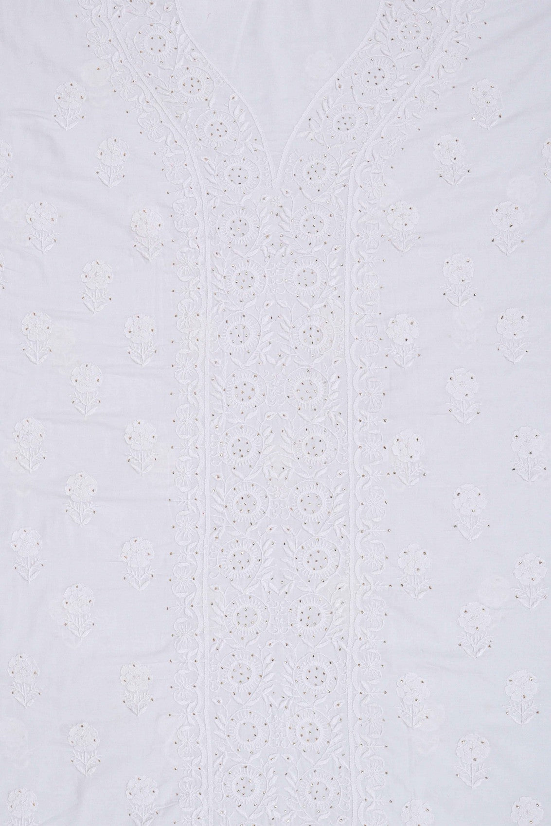 Ada Hand Embroidered White Cotton Lucknowi Chikankari Unstitched Suit Piece With Muqaish Work 01A260001