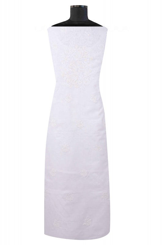 Ada Hand Embroidered White Cotton Lucknowi Chikan Unstitched Suit Piece A23261