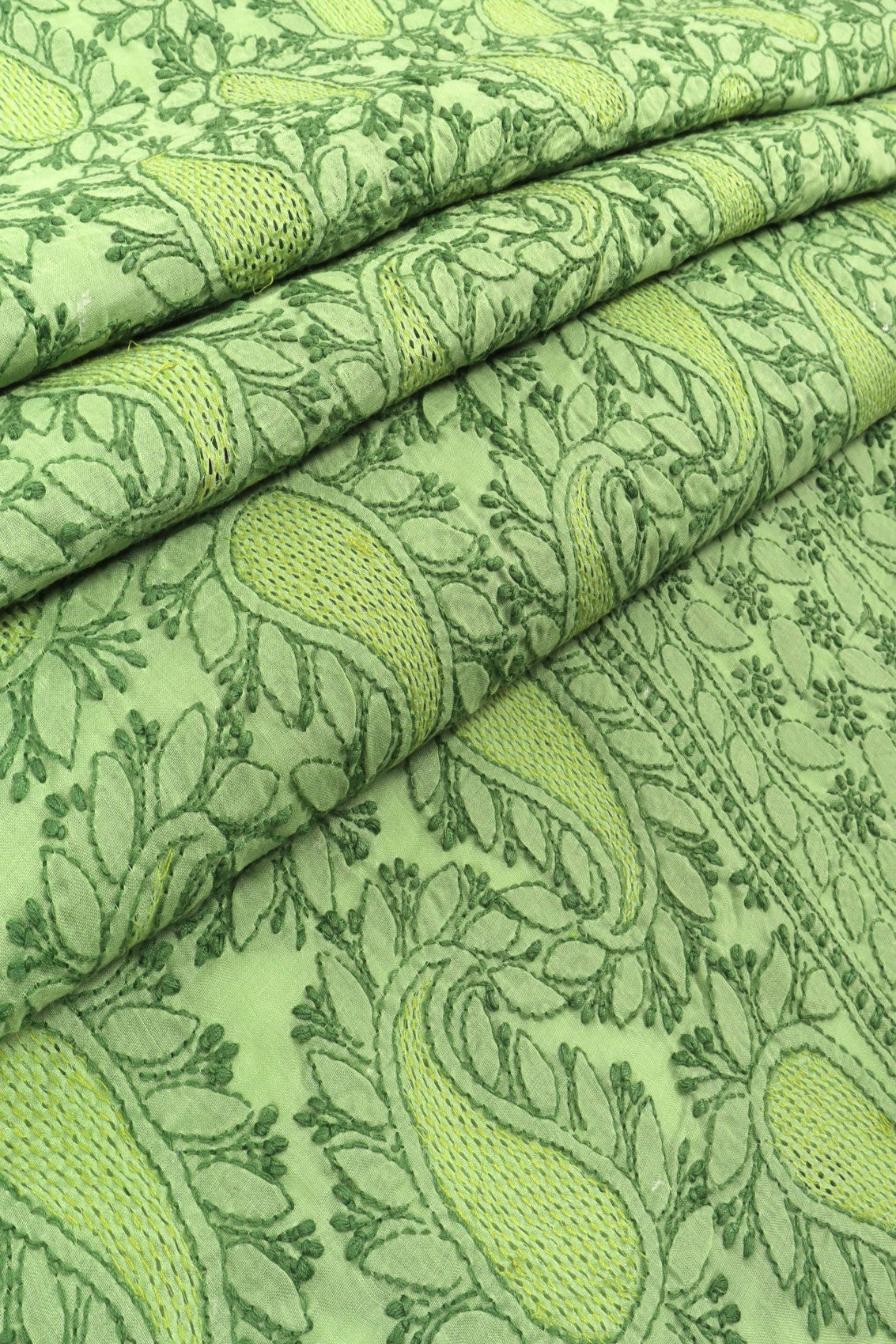 Ada Hand Embroidered Green Cotton Lucknowi Chikankari Unstitched Suit Piece 01A137022